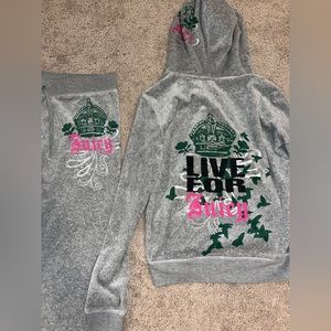 JUICY COUTURE VELOUR  VELVET TRACK SET HOODIE PANTS VINTAGE RARE S/M petite Y2K